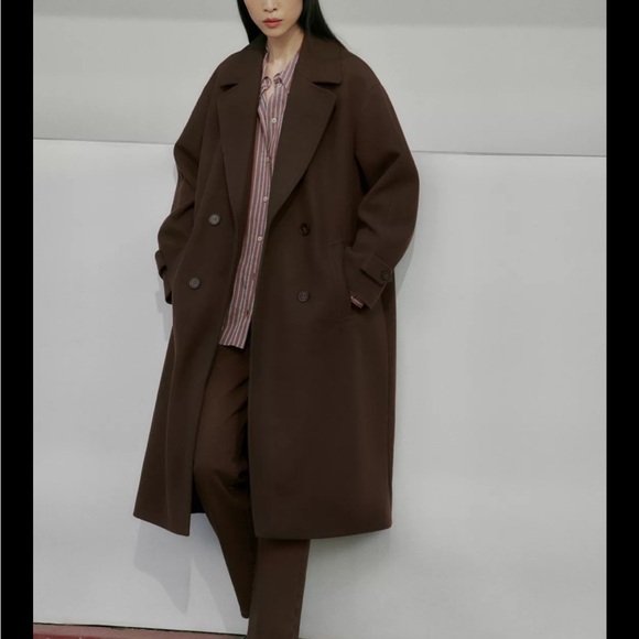 Zara Brown Wool Blend Double Breasted Coat - Picture 4 of 7